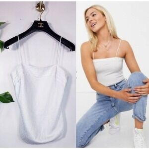 Vintage White Cami Tank Top Womens‎ XS Pleated Speckled INDULGENCE 32 USA Made